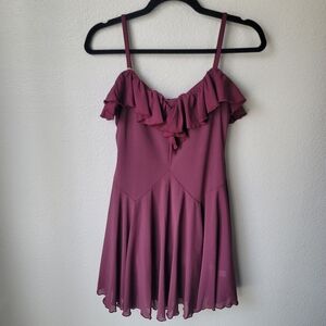 Halara Ruffle V Neckline Mesh Mini Dress Size XSmall In Burgundy NWT